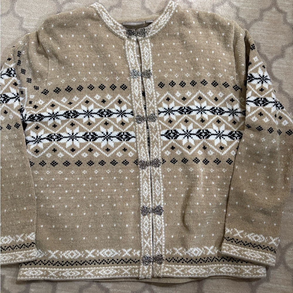 Women’s Fair Isle Sweater with Metal Frog Closures